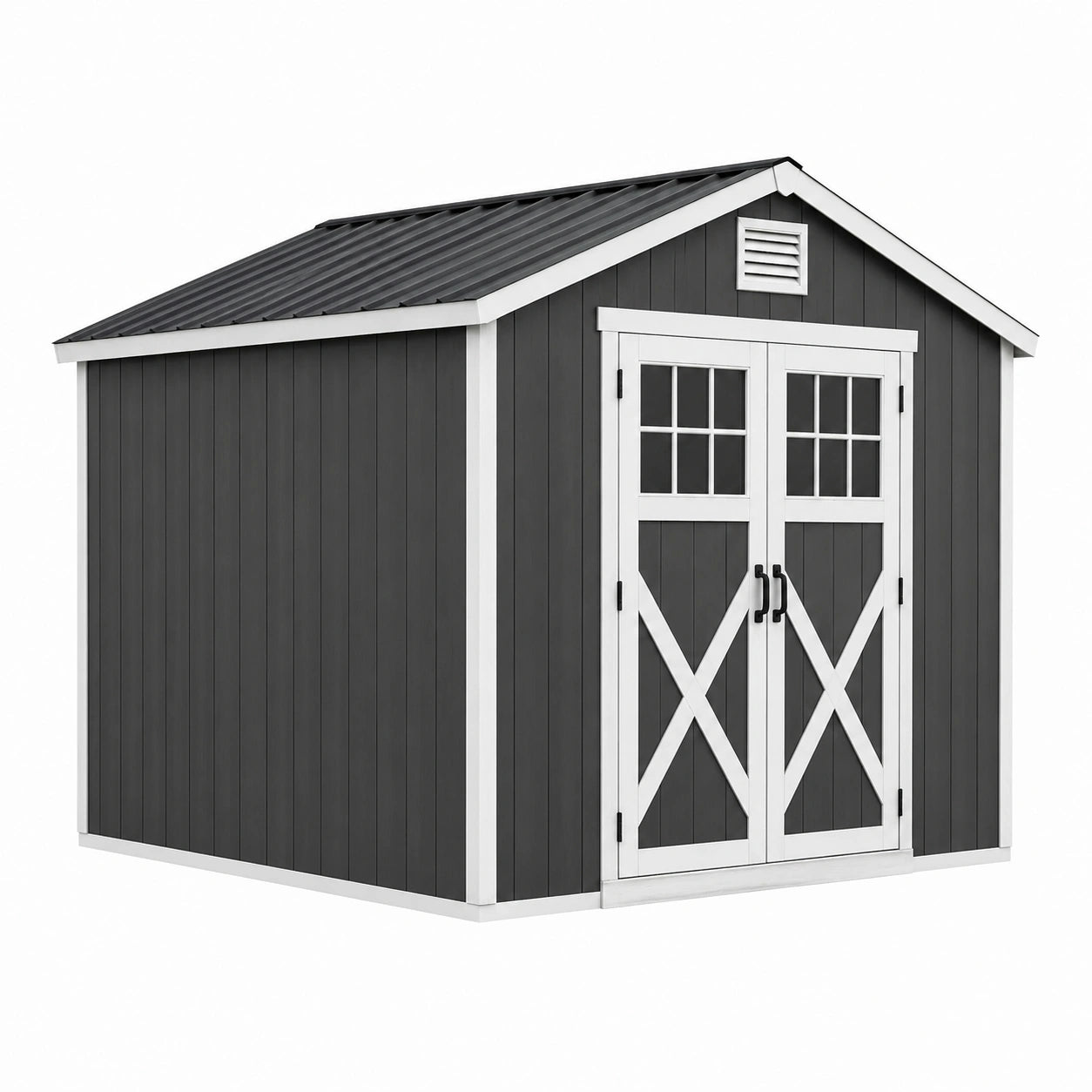 Abri de jardin en acier galvanisé anthracite et blanc avec double porte