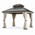 Pavillon en métal avec toit en aluminium et rideaux en polyester beige 400x300 cm