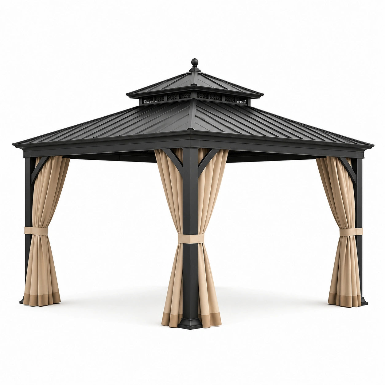 Pavillon en aluminium avec toit en acier et rideaux en polyester 4x3m