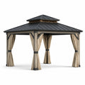 Pavillon de jardin en aluminium avec toit en acier et rideaux polyester 300x400x300 cm