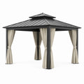 Pavillon en aluminium avec toit en métal et rideaux beiges 3x3 m