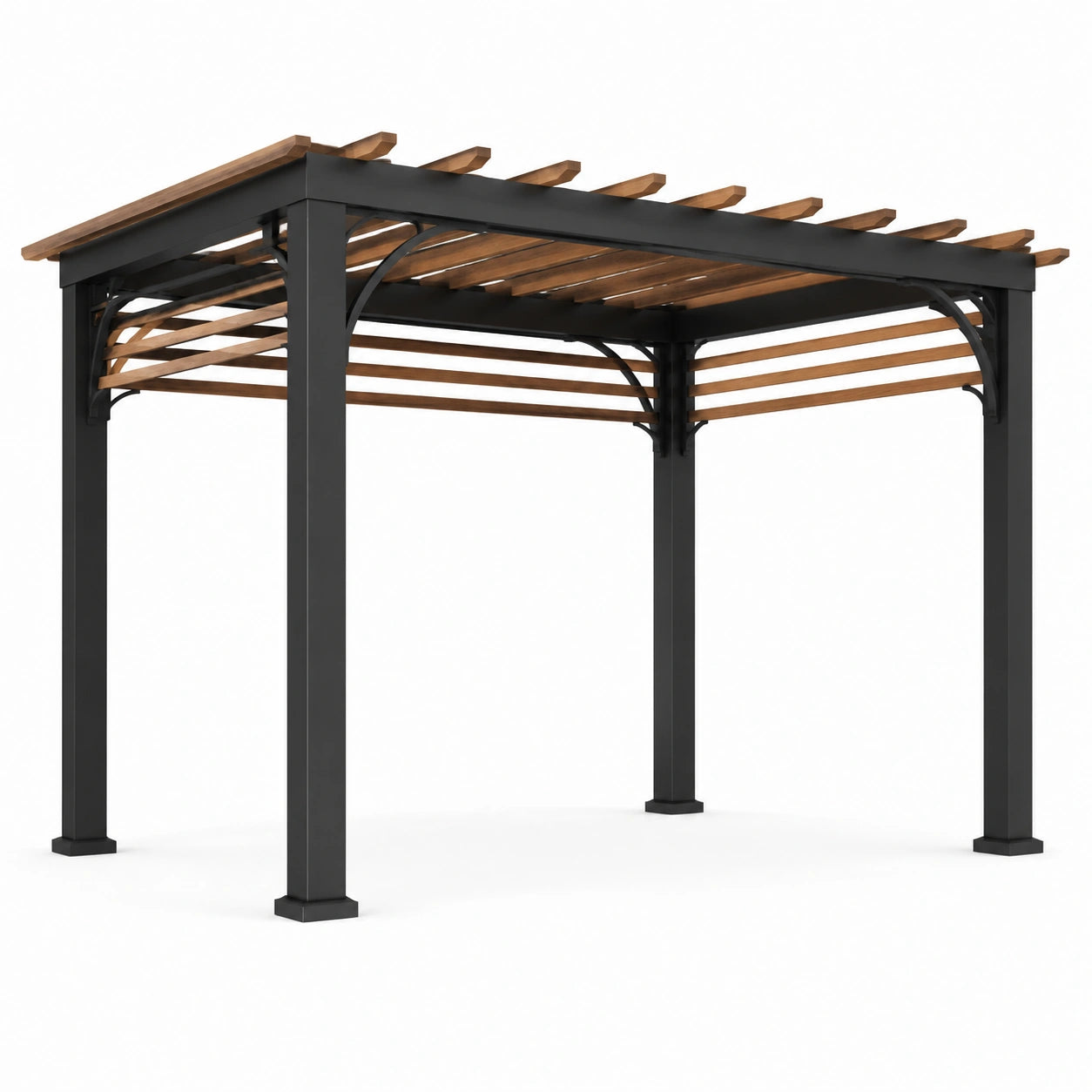 Pergola en métal et bois marron et noir 300x300 cm