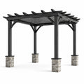 Pergola en aluminium noir avec piliers en pierre