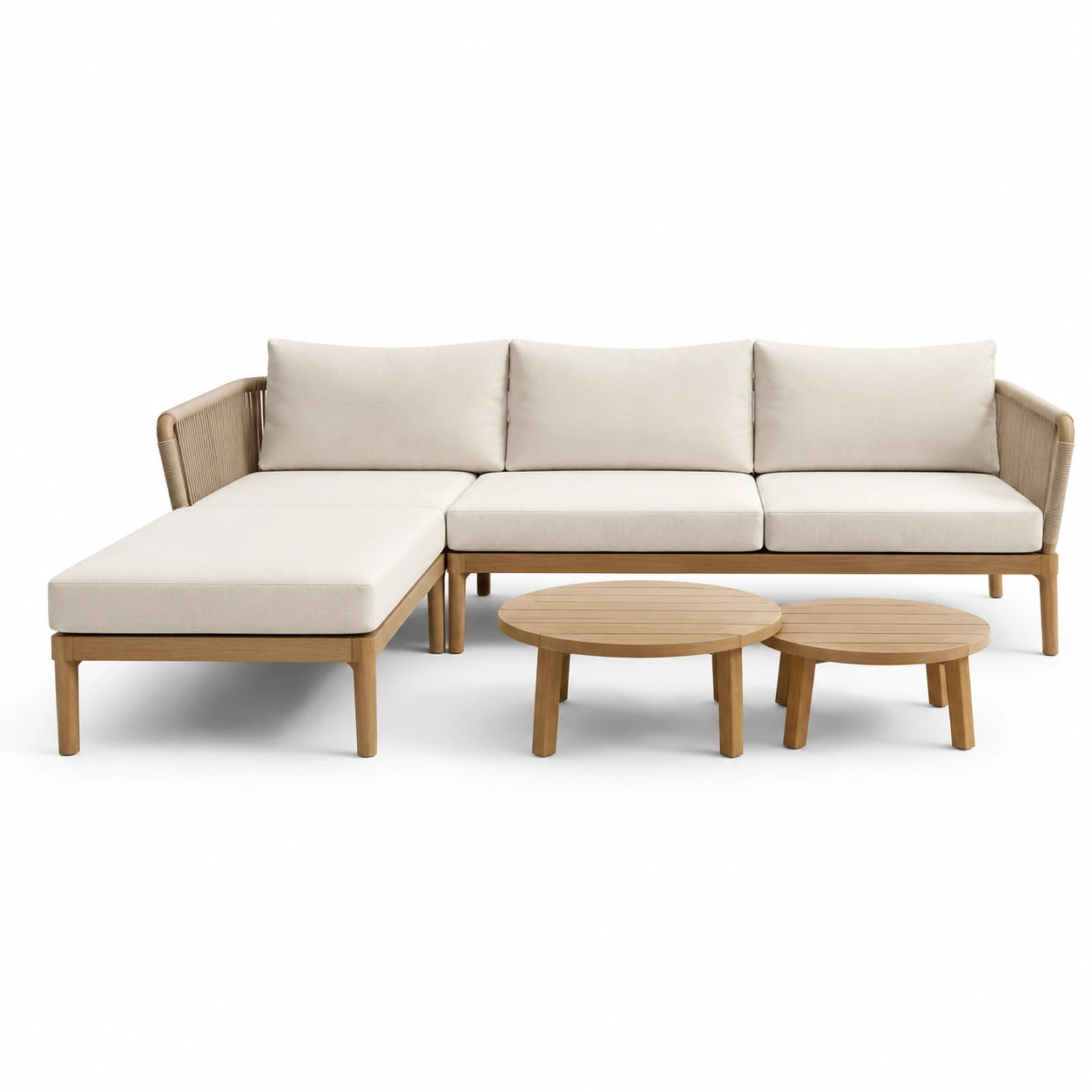 Ensemble de salon en bois avec coussins en polyester beige