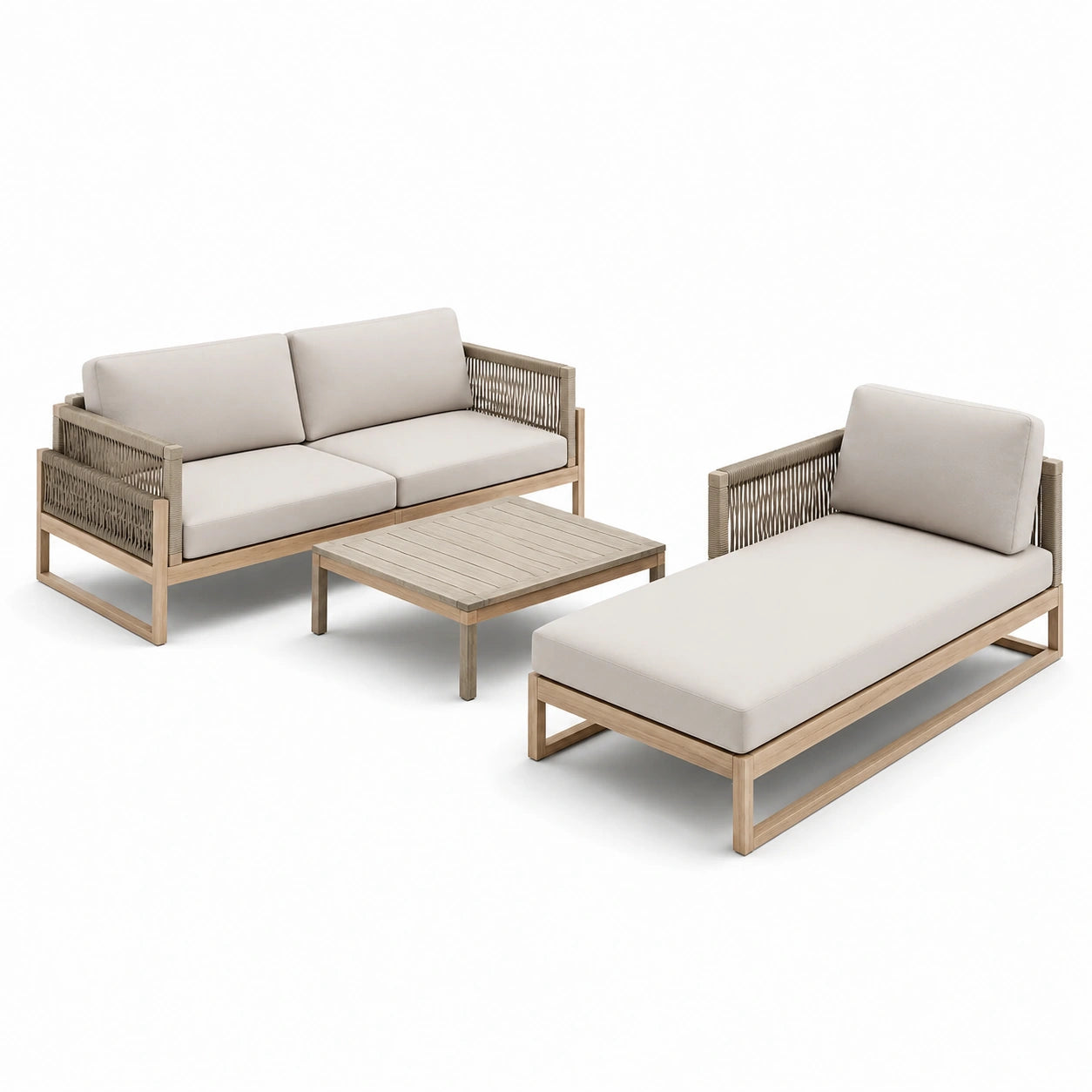 Ensemble salon de jardin en bois d'acacia et corde beige