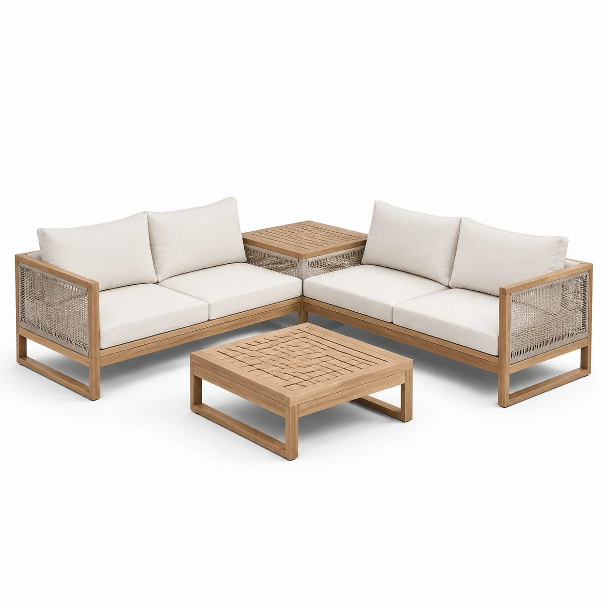 Ensemble en bois d'acacia et polyester beige