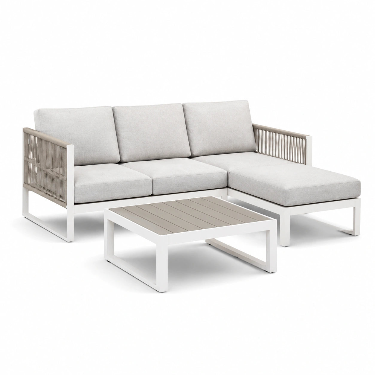 Ensemble de salon de jardin en aluminium avec cordes et coussins en polyester