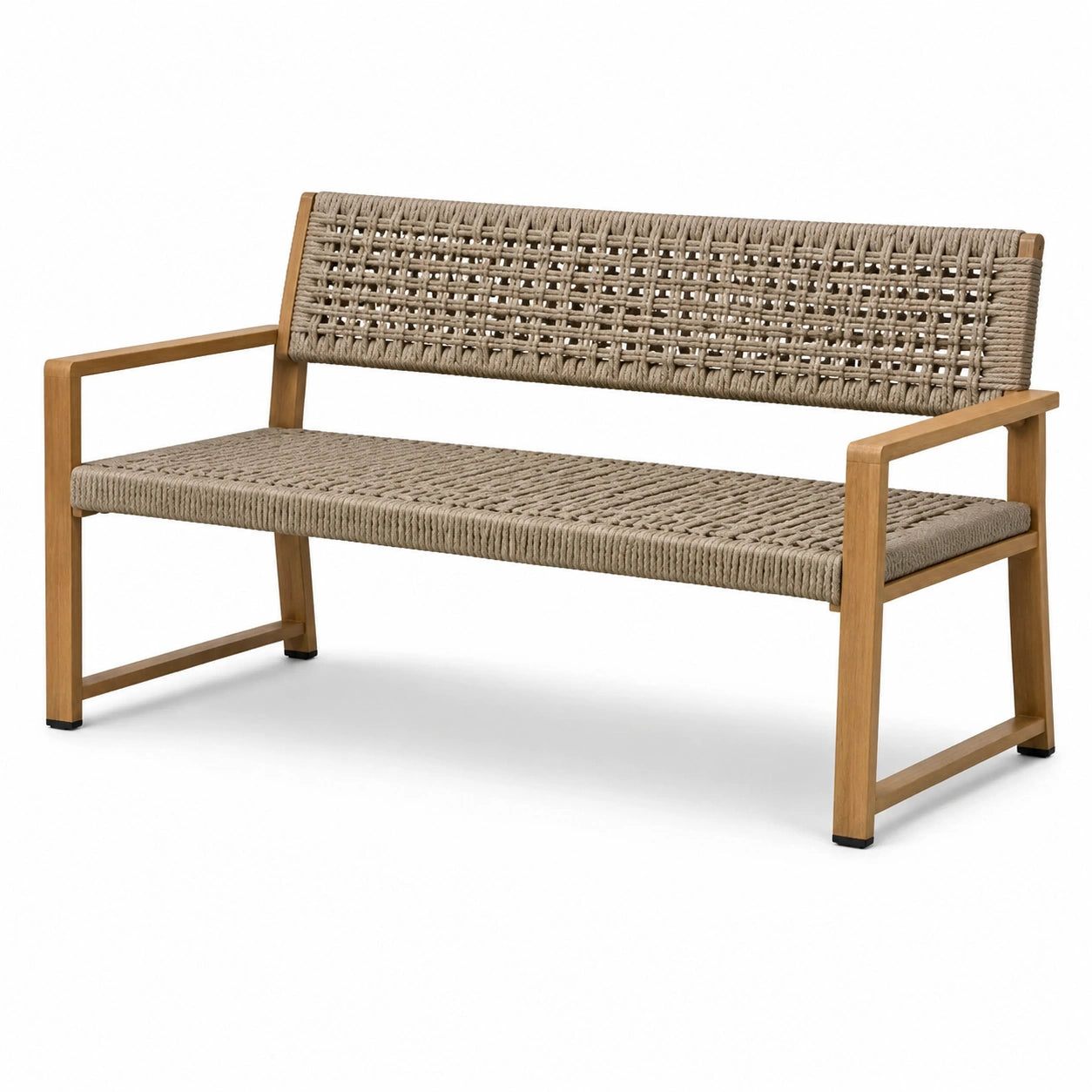 Banc en bois avec corde tressée beige 150cm