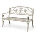 Banc de jardin en métal beige avec motifs floraux