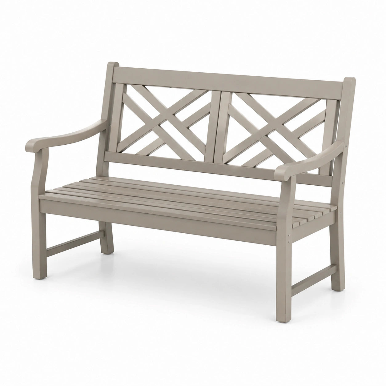 Banc de jardin en bois gris avec dossier croisé