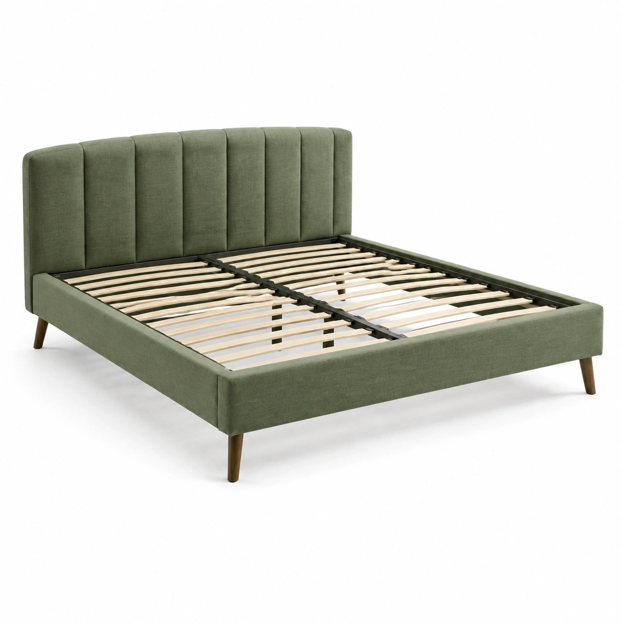 Lit en bois et tissu vert 160x200 cm
