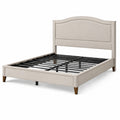 Lit en tissu polyester beige avec tête de lit courbée et cadre en métal