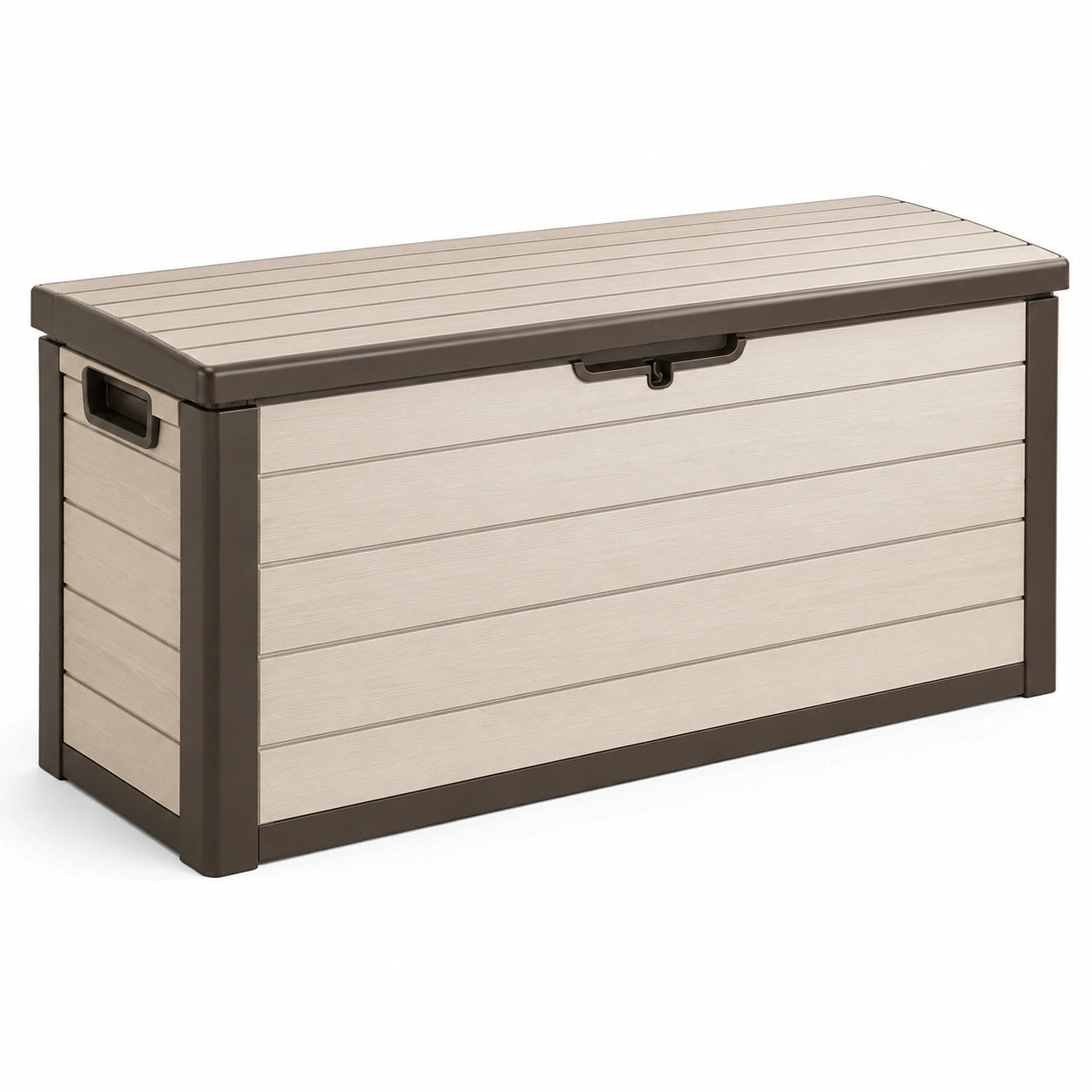 Coffre de rangement extérieur en plastique beige/marron à verrouillage