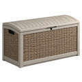 Coffre de rangement extérieur en résine tressée beige et marron