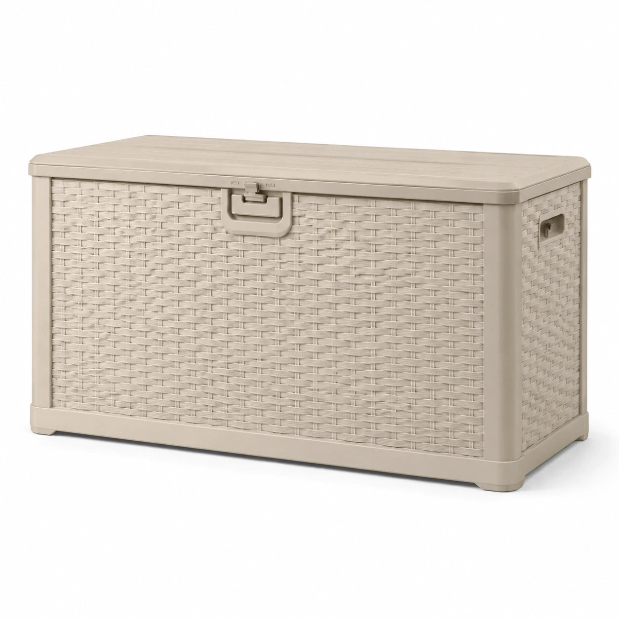 Coffre de rangement en résine tressée beige 120 cm