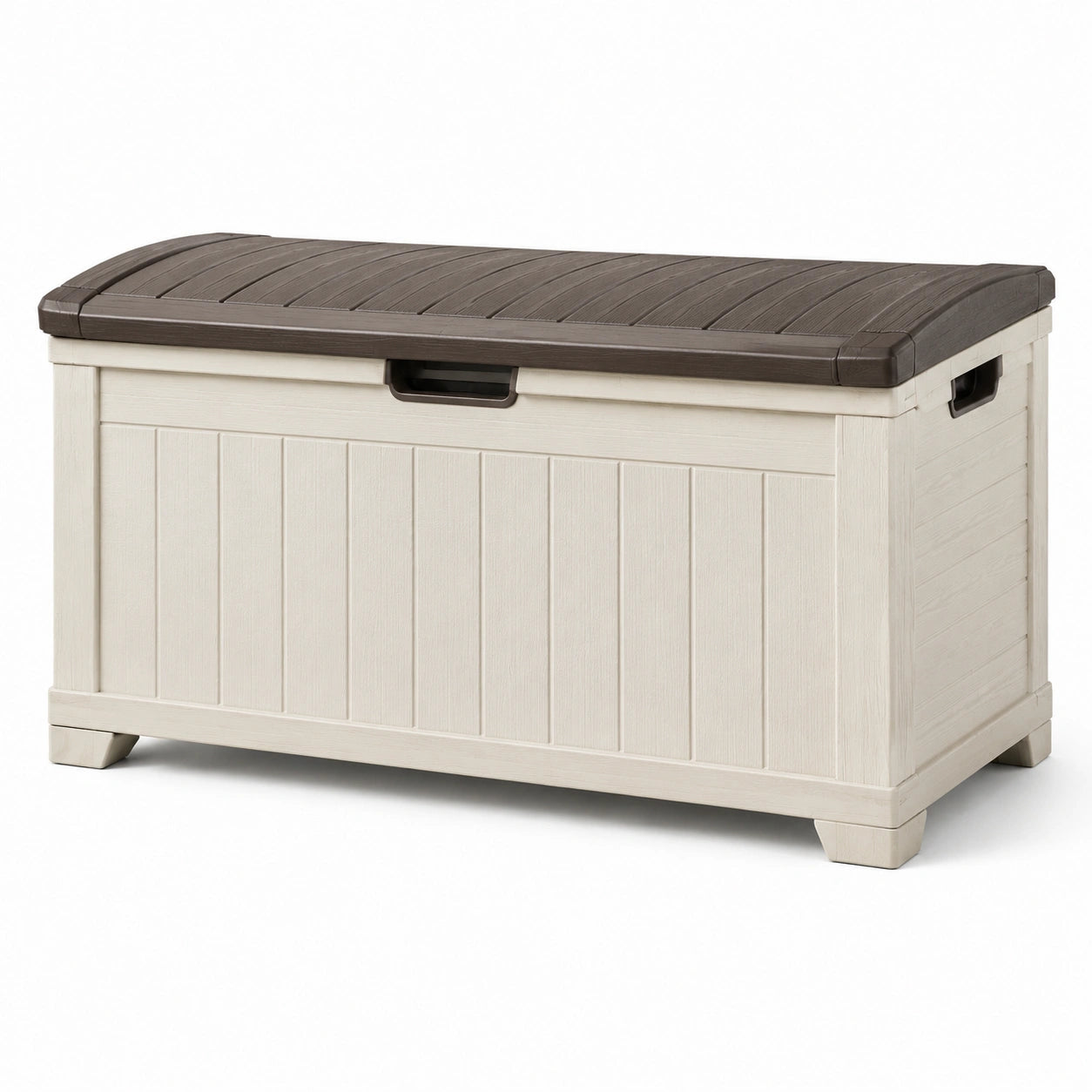 Coffre de rangement en plastique polypropylène beige et marron