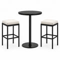 Ensemble table haute ronde en métal noir avec tabourets en polyester blanc