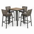 Ensemble de table haute en aluminium avec tabourets en corde tressée marron