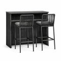 Ensemble de bar en métal et osier noir avec deux tabourets