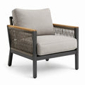 Fauteuil de jardin métal et teck avec coussins polyester gris clair