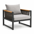 Fauteuil en aluminium avec accoudoirs en bois et cordes en polyester gris
