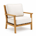 Fauteuil en bois avec coussins en lin et mousse beige