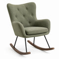 Fauteuil à bascule vert en tissu avec pieds en métal et noyer