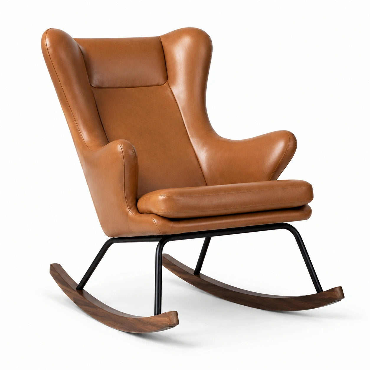 Fauteuil à bascule en cuir avec cadre en métal