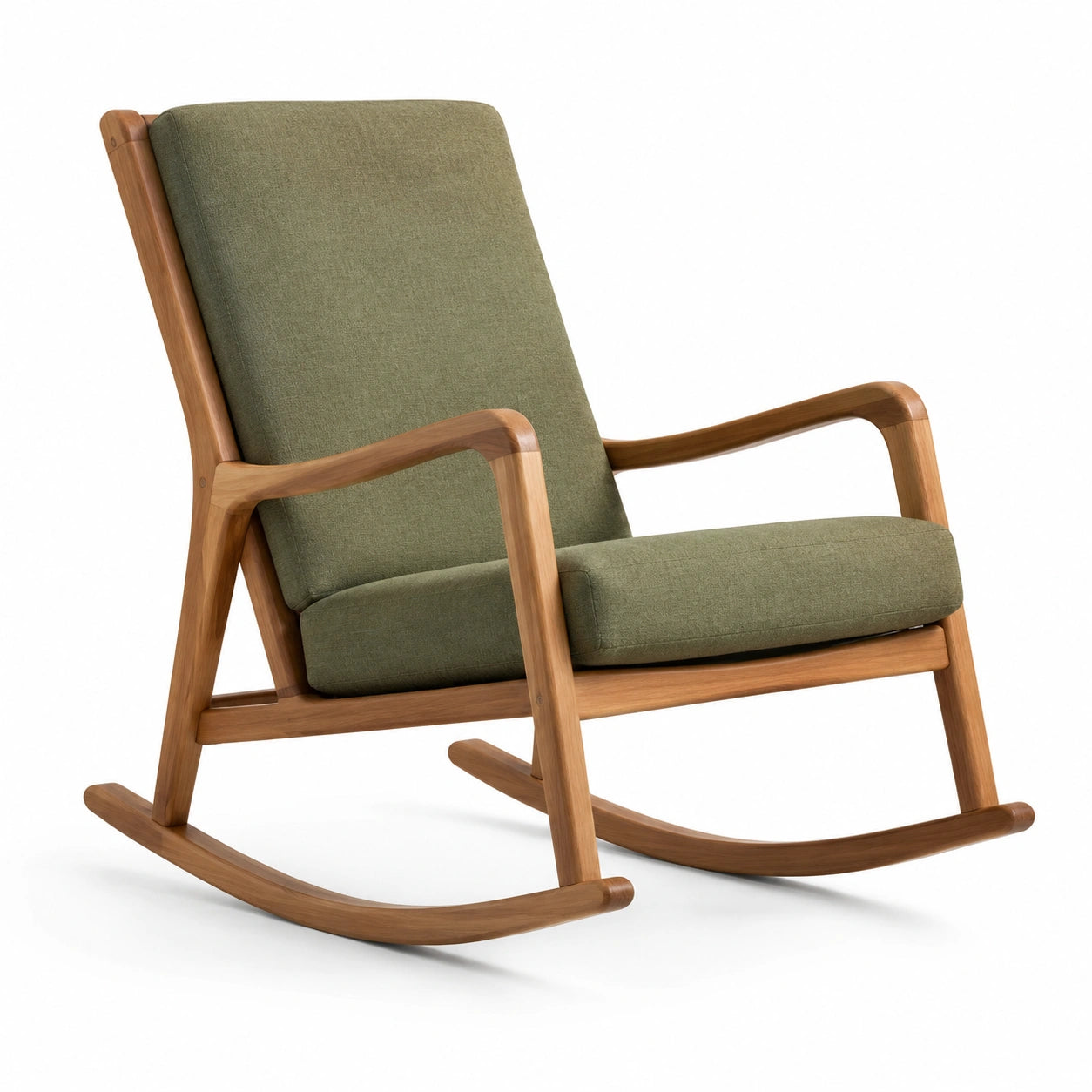 Fauteuil à bascule en bois et tissu vert